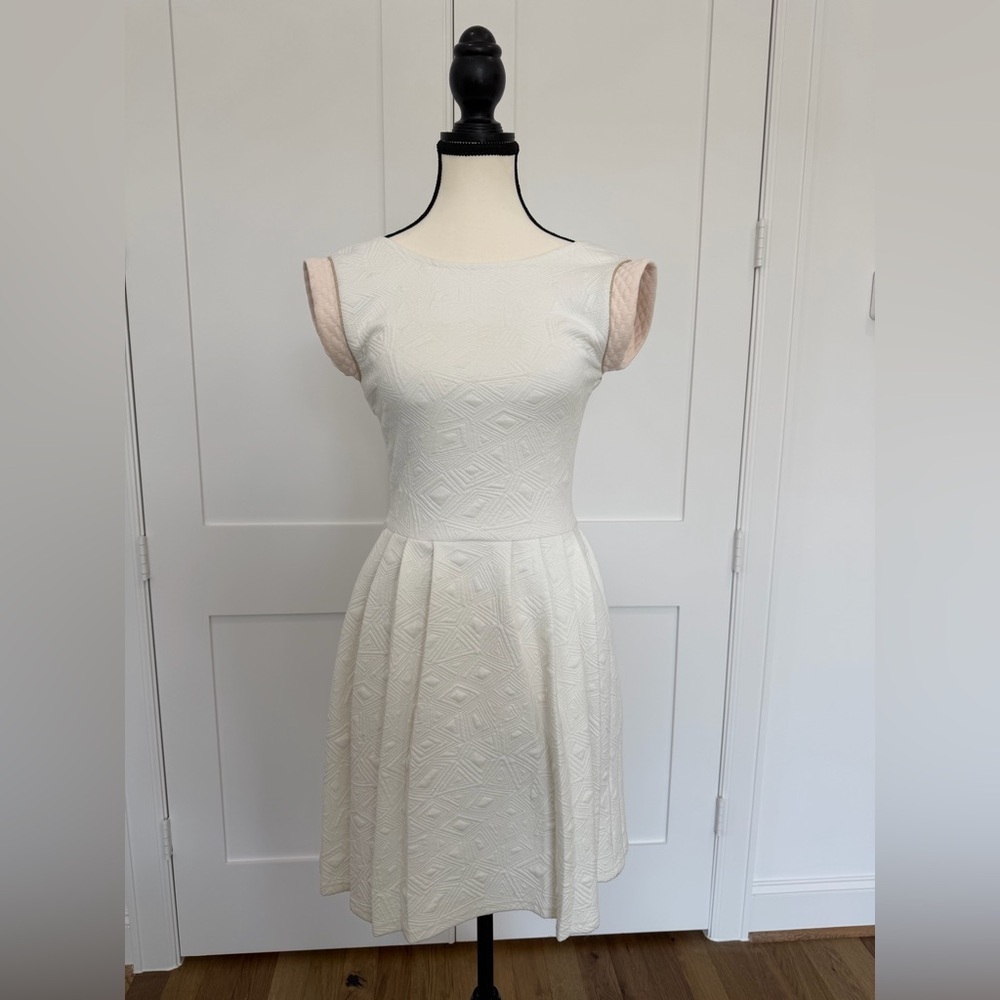 NAF NAF Ivory Fit-and-Flare Dress with Blush Cap Sleeves